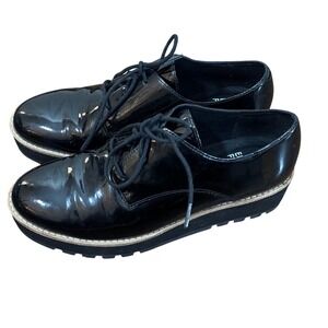 Eileen Fisher Wmns Black Eddy Patent Leather Platform Lug Sole Oxford Shoes Sz 5